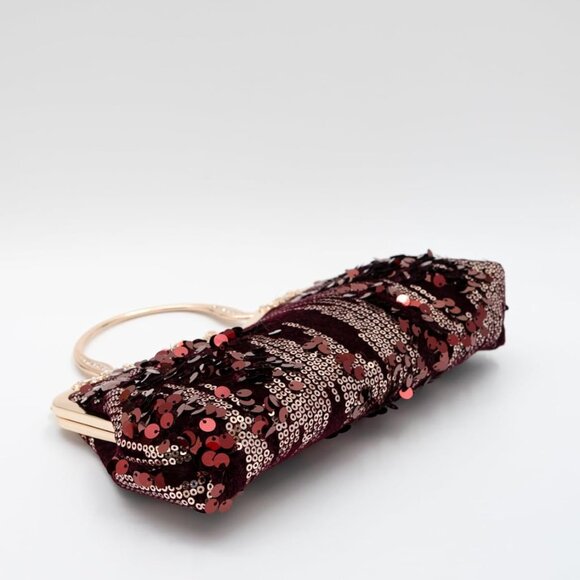 Exquisite Two-Tone Sequin Velvet Bag with Bud Clasp - Elevate Your Evening Look - Picture 6 of 7